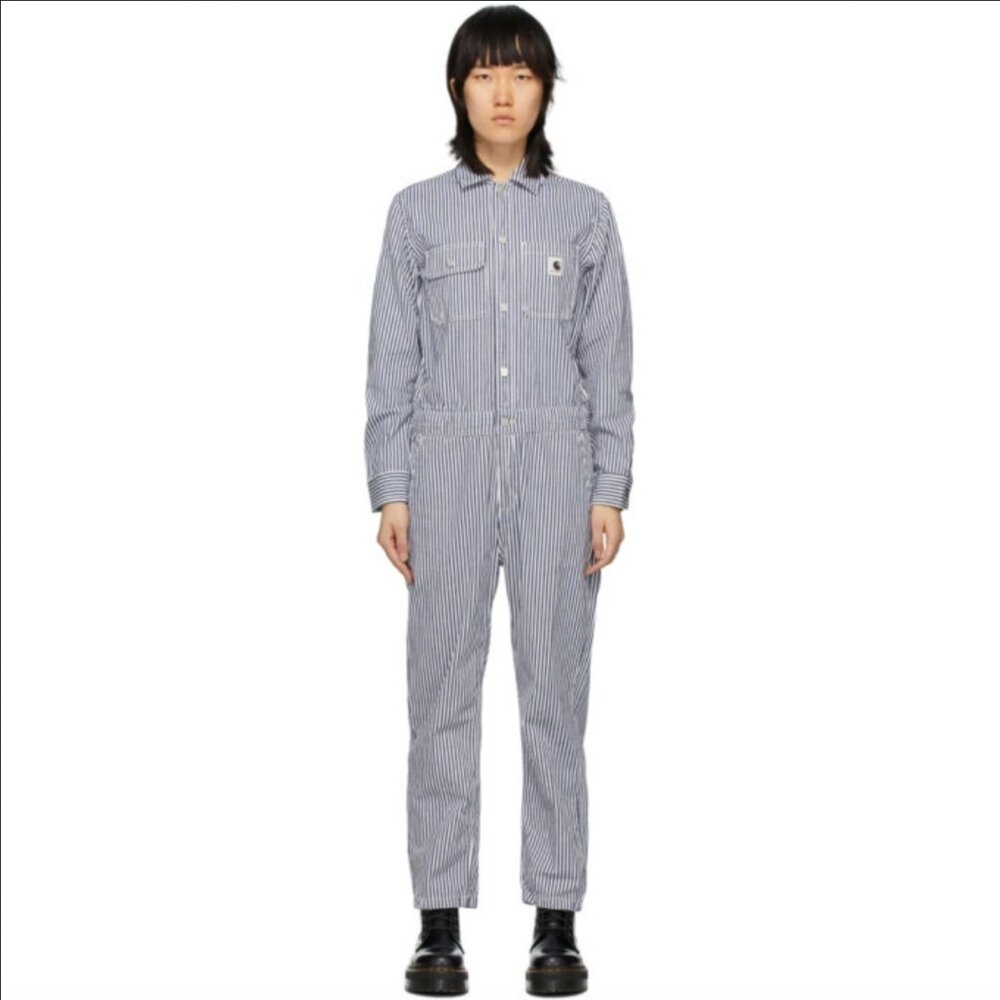 Carhartt Work In Progress Blue and White Striped Tara Coveralls - Picture 1 of 5
